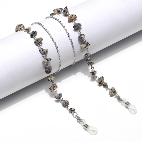 Cadena De Gafas De Piedra Natural Hecha A Mano Patrón Leopardo Cordón De Metal Para Gafas Lazo Silicona Antideslizante