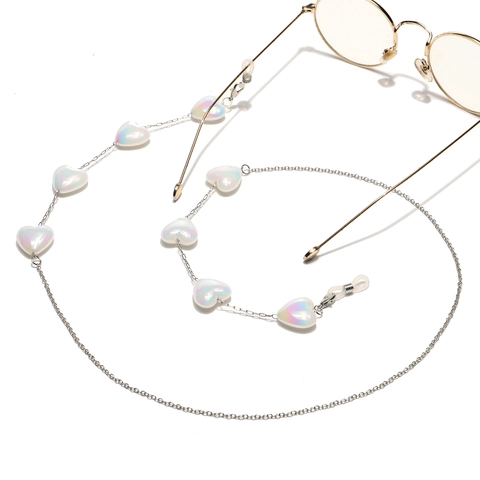 Glasses Chain Stainless Steel Iridescent Heart Charms Anti Slip Eyewear Strap Sunglasses Mask Holder