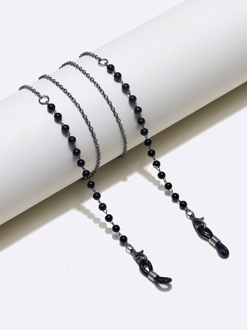 Fashion Beaded Glasses Chain Metal Anti-Slip Eyeglass Strap Holder With Silicone Loops Black Beads Simple Elegant Neck Cord