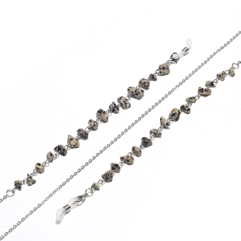 Cadena De Gafas De Piedra Natural Hecha A Mano Patrón Leopardo Cordón De Metal Para Gafas Lazo Silicona Antideslizante