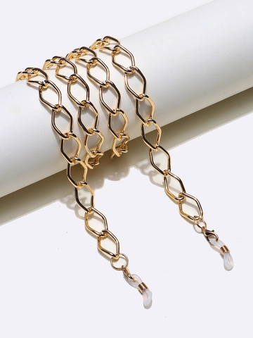 Gouden Dikke Metalen Bril Ketting Geometrisch Zeshoekig Brilkoord Met Antislip Siliconen Lussen Voor Zonnebril