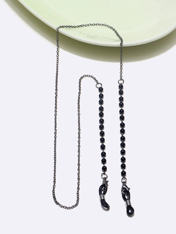 Fashion Beaded Glasses Chain Metal Anti-Slip Eyeglass Strap Holder With Silicone Loops Black Beads Simple Elegant Neck Cord