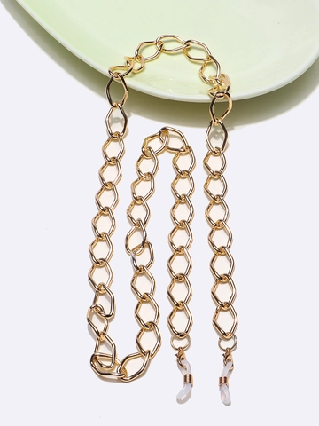 Gouden Dikke Metalen Bril Ketting Geometrisch Zeshoekig Brilkoord Met Antislip Siliconen Lussen Voor Zonnebril