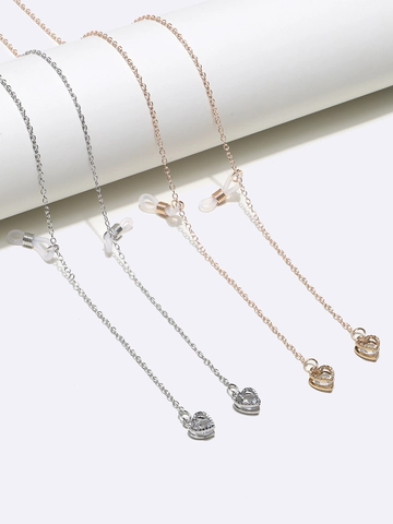 Koperen Hartvormige Zirkoon Hanger Brillenkoord Antislip Brillenkoord Voor Dames Decoratieve Mode Accessoires Goud Zilver