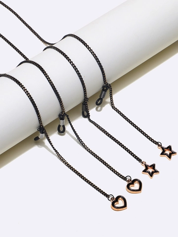 Glasses Chain Eyewear Lanyard Copper Metal Star Heart Pendants Anti Slip Silicone Loops Black Decorative Strap