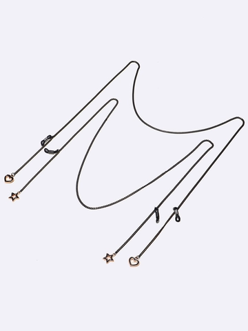 Glasses Chain Eyewear Lanyard Copper Metal Star Heart Pendants Anti Slip Silicone Loops Black Decorative Strap