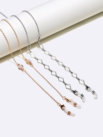 Glasses Chains Copper Metal Anti Slip Eyewear Lanyards With Artificial Pearls Rhombus Geometric Design Gold Silver Colors Elegant Style