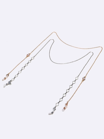Glasses Chains Copper Metal Anti Slip Eyewear Lanyards With Artificial Pearls Rhombus Geometric Design Gold Silver Colors Elegant Style
