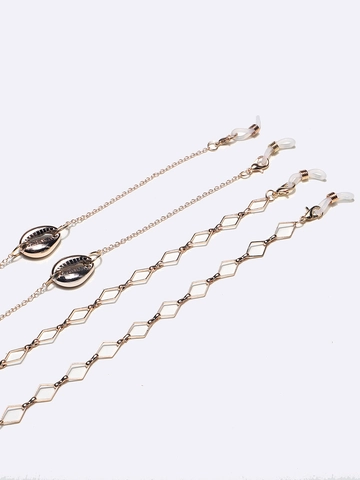 Cadena De Gafas De Cobre Dorado Con Amuletos De Concha Y Diamante Geométrico Bucles De Silicona Antideslizantes