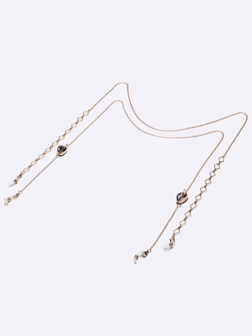 Cadena De Gafas De Cobre Dorado Con Amuletos De Concha Y Diamante Geométrico Bucles De Silicona Antideslizantes