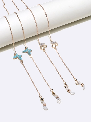 Butterfly Rhinestone Glasses Chains Gold Copper Metal Eyeglass Cord Anti Slip Silicone Loops Holder Neck Strap For Women