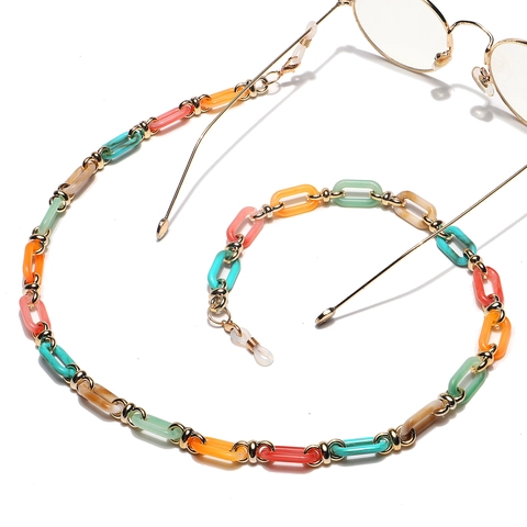 Catena Per Occhiali In Resina Acrilica Colorata Cordino Antiscivolo Maglie In Metallo Accessorio Moda Donna