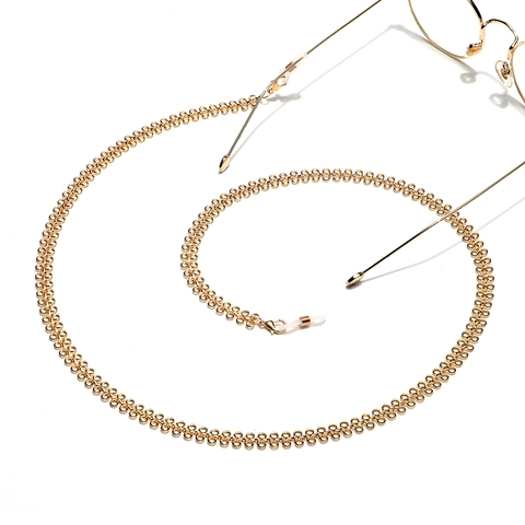 Moda Oro Aleación Metal Gafas Cadena Doble Fila Anillo Enlace Anti Deslizante Silicona Extremos Máscara Cordón Para Mujeres Elegante Correa