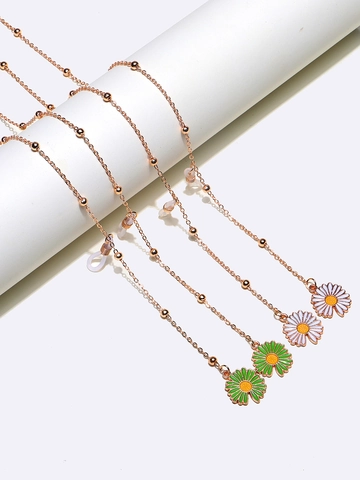 Daisy Flower Glasses Chains Copper Metal Non Slip Gold Plated Eyewear Lanyards Women Anti Lost Holders Adjustable Silicone Loops