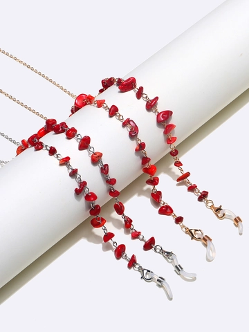 Glasses Chain Red Natural Stone Copper Metal Anti Slip Eyewear Lanyard Strap Mask Holder Fashion Accessories For Women