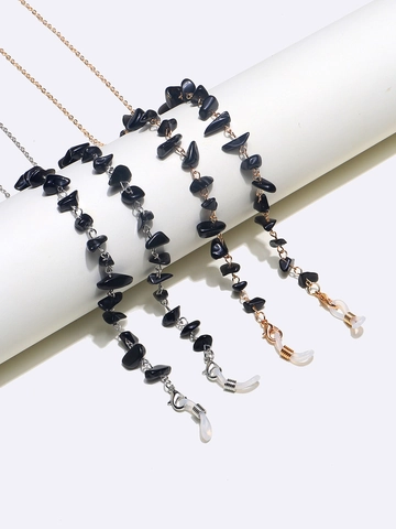 Anti Slip Glasses Chain Mask Lanyard Copper Metal Natural Black Stone Beaded Strap For Eyewear Sunglasses Fashion Neck Cord