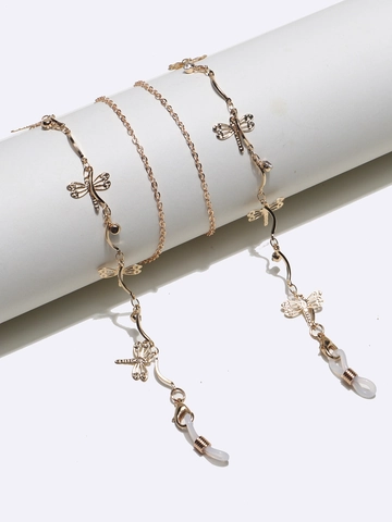 Cadena Para Gafas De Libélula Aleación Chapada En Oro Diamantes De Imitación Correa Antideslizante Soporte Elegante