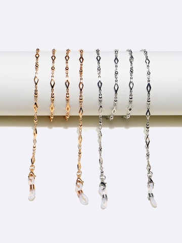 Ruitvormige Holle Koperen Kralen Brillenketting Antislip Brillenkoord Met Siliconen Lussen Goud Zilver Metaal