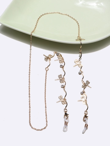 Cadena Para Gafas De Libélula Aleación Chapada En Oro Diamantes De Imitación Correa Antideslizante Soporte Elegante