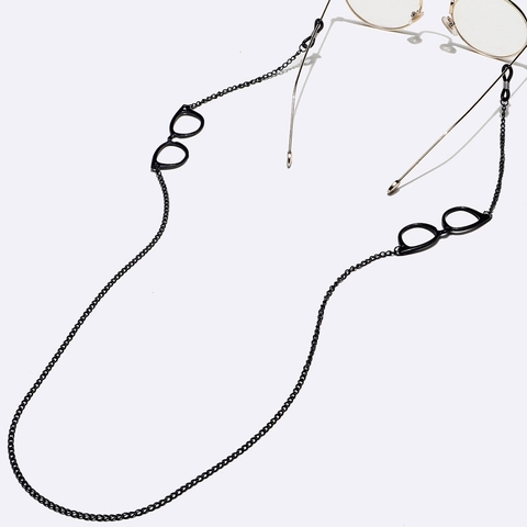 Metal Glasses Chain Non-Slip Eyeglass Lanyard With Miniature Eyewear Charms Decorative Holder Strap Black Fashion Accessory