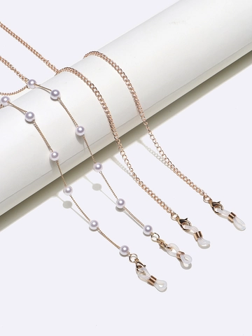 Catena Per Occhiali Elegante In Rame Dorato Con Decorazione Di Künstliche Perle Bianche Cordino Antiscivolo Per Donne Moda