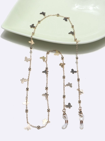 Butterfly Metal Glasses Chain Gold Anti Slip Eyewear Strap Holder With Silicone Loops Fashion Bead Eyeglass Lanyard Necklace Decor