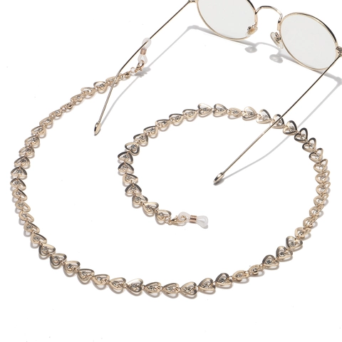 Elegant Heart Shape Rhinestone Eyeglasses Chain Metal Alloy Anti-slip Sunglasses Strap Holder For Women Fashion Jewelry