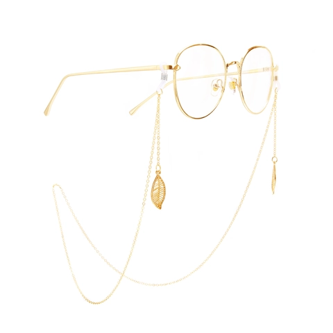 Anti-Slip Eyeglass Chain With Hollow Leaf Pendant Metal Link Strap For Sunglasses Elegant Eyewear Holder