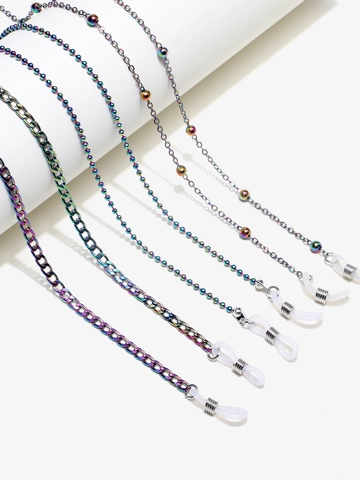 Brillenkette Brillenband Regenbogen Galvanisierte Kupfer Metall Rutschfeste Silikonschlaufen Perlen Flachgliedrige Mode