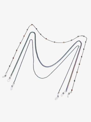 Brillenkette Brillenband Regenbogen Galvanisierte Kupfer Metall Rutschfeste Silikonschlaufen Perlen Flachgliedrige Mode