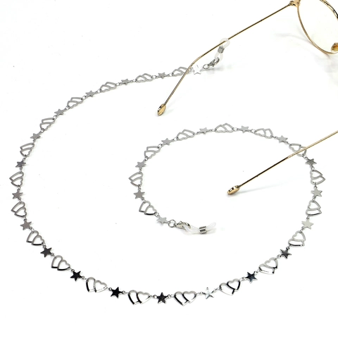 Stainless Steel Glasses Chain With Heart Star Charms Non-Slip Silicone Loops Eyewear Strap Mask Holder For Women