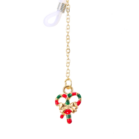 Anti-Slip Glasses Chain Gold Copper Alloy With Christmas Enamel Candy Cane Bowknot Pendant Eyewear Strap Decorative