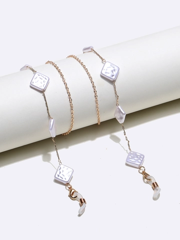 Fashion Glasses Chain Strap Gold Metal Cord With Rhombus Artificial Pearl Beads Non-slip Eyewear Neck Holder For Women