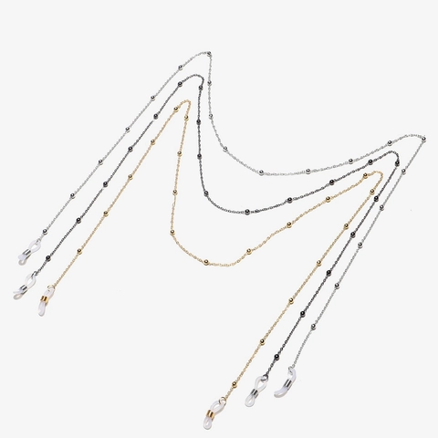 Anti-Slip Glasses Chain Copper Metal Beaded Decorative Eyewear Strap With Silicone Ends For Sunglasses Reading Glasses