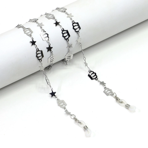 Roestvrijstalen Brillenketting Antislip Brilkoord Ster Kroon Bedels Houder Zilverkleurig Accessoire