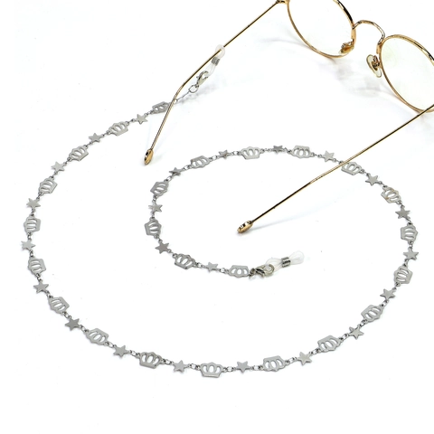 Roestvrijstalen Brillenketting Antislip Brilkoord Ster Kroon Bedels Houder Zilverkleurig Accessoire