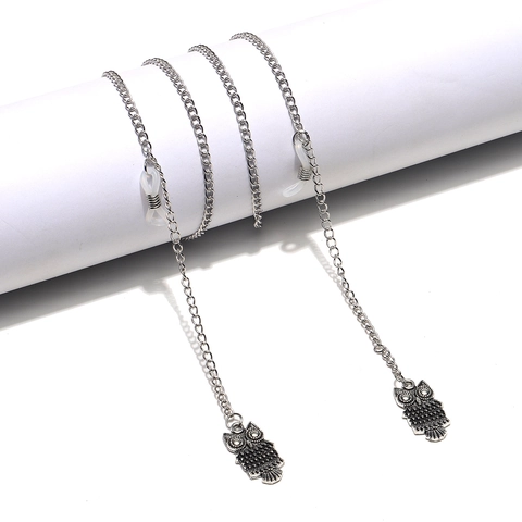 Glasses Chain Silver Metal Anti Slip Strap With Owl Pendant Retro Eyewear Holder For Sunglasses And Reading Glasses