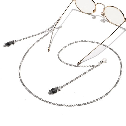 Glasses Chain Silver Metal Anti Slip Strap With Owl Pendant Retro Eyewear Holder For Sunglasses And Reading Glasses