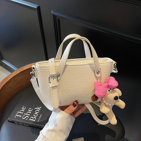 Borsa Tracolla Donna Pelle PU Mini Tote Mano Cinghia Rimovibile Pendente Peluche Cucciolo Moda Casuale