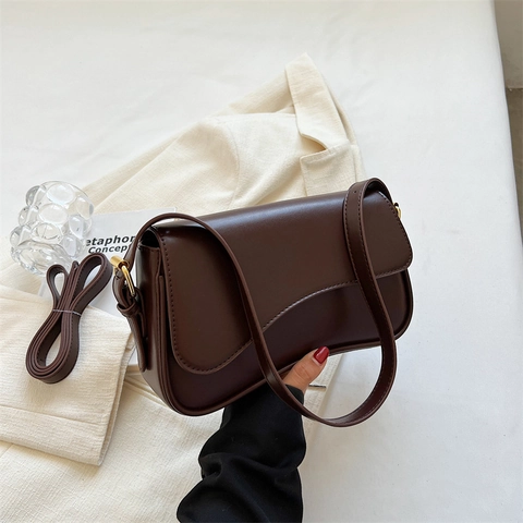 Retro Solid Color PU Leather Crossbody Bag For Women Asymmetrical Wavy Flap Minimalist Fashion Shoulder Bag Chic Underarm Handbag