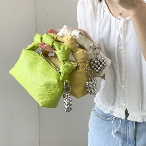 Sac À Main Minimaliste Pour Femmes En Cuir PU Texture Litchi Poignée Nouée Mini Sac Bandoulière Style Été Tendance