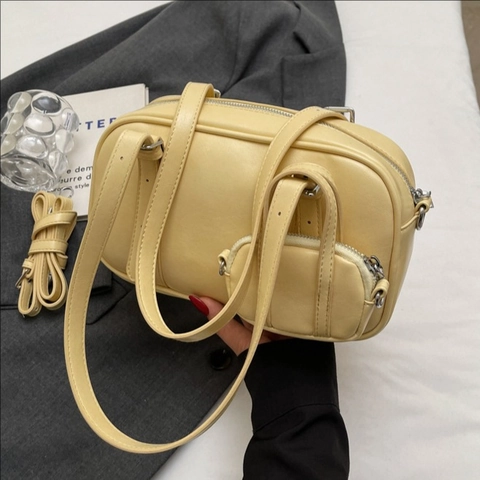 Bolso Bowling de Mujer Cuero de PU Bandolera Con Mini Pochette Desmontable 2025 Moda Cremallera Bolso de Almohada Conjunto Mano