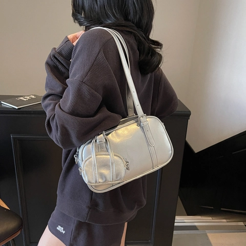 Bolso Bowling de Mujer Cuero de PU Bandolera Con Mini Pochette Desmontable 2025 Moda Cremallera Bolso de Almohada Conjunto Mano
