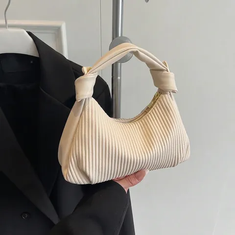 Ruched Hobo Bag PU Leather Pleated Crossbody Bag With Knotted Handle Adjustable Strap Fashion Shoulder Bag For Women