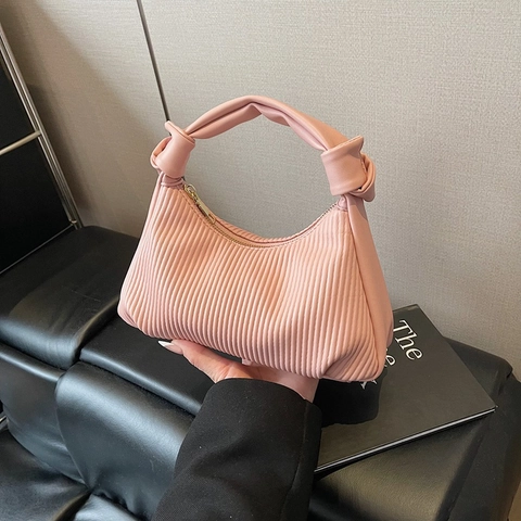 Ruched Hobo Bag PU Leather Pleated Crossbody Bag With Knotted Handle Adjustable Strap Fashion Shoulder Bag For Women