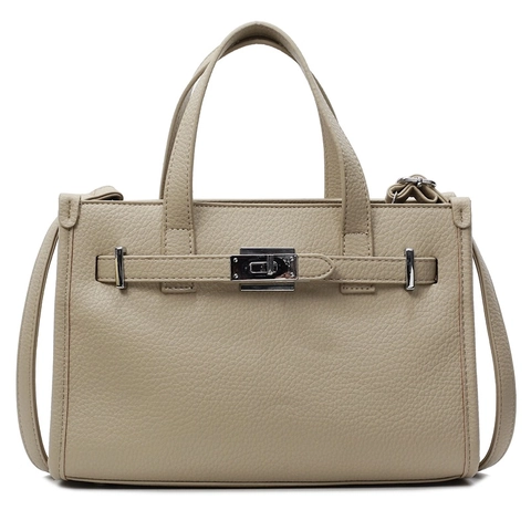 Women Structured Handbag Pebble Grain PU Leather Crossbody Bag Silver Turn Lock Top Handle Fashion Commuter Bag For Ladies