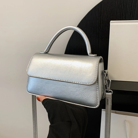 Minimalist PU Leather Shoulder Bag Retro Solid Color Flip Crossbody Bag With Top Handle For Women Urban Style Square Purse