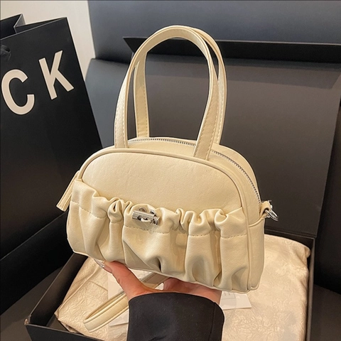 Bolso Bandolera Fruncido Para Mujer En Piel PU Bolso De Mano Plisado Bolso De Hombro Chic Con Cierre De Metal Diseño Niche