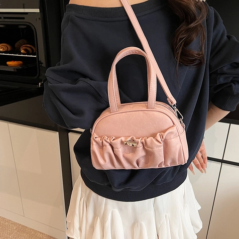 Bolso Bandolera Fruncido Para Mujer En Piel PU Bolso De Mano Plisado Bolso De Hombro Chic Con Cierre De Metal Diseño Niche