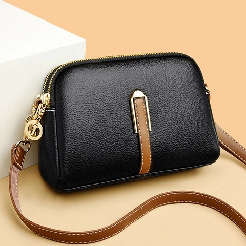 Borsa Tracolla Donna Pelle PU Texture Litchi Trapuntata Forma Conchiglia Cerniera Multistrato Borsa Elegante